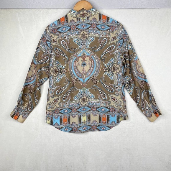 Tommy Bahama Silk Paisley Blue Brown Yellow Floral Print Button Dress Shirt-12 - Picture 3 of 5